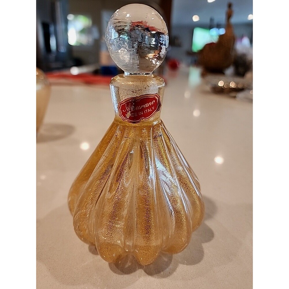 Vintage Italian Art Glass Gold Flecked Murano Perfume Bottle